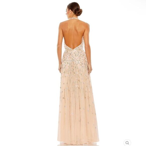 Mac Duggal 5654  Womens Blush Halter Back Floral Embellished Gown Dresss - Picture 4 of 16